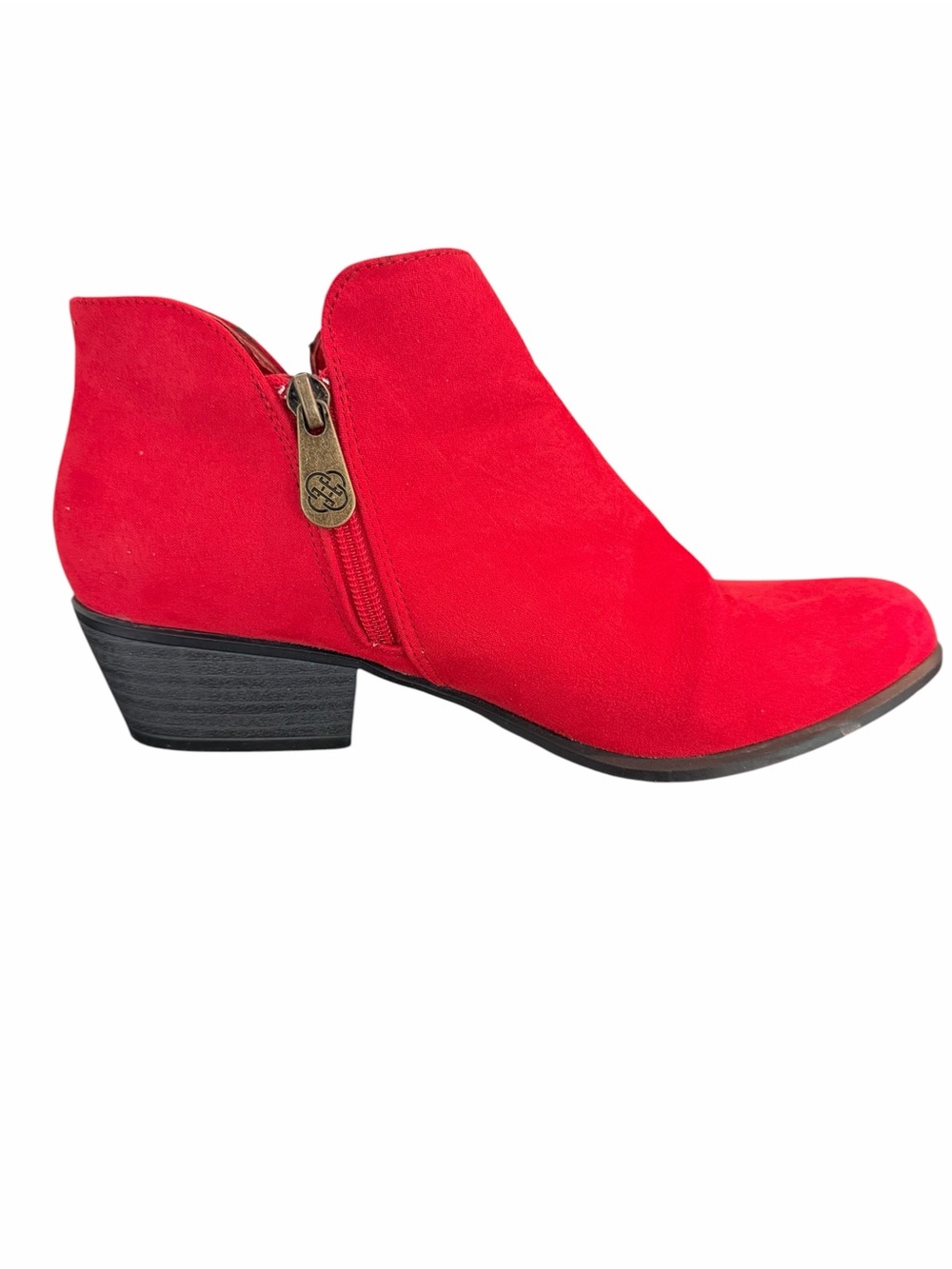 Daisy Fuentes Red Faux Suede Ankle Boots Western Booties Size 7.5